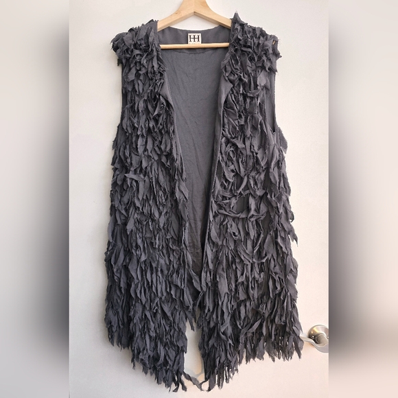 HAUTE HIPPIE Grey Silk Long Vest Women's Medium - Picture 2 of 4